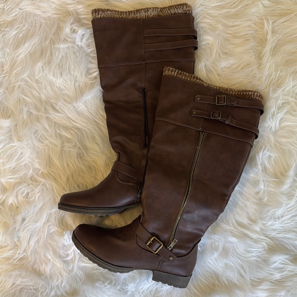 Wide Calf Knee-High Sweater Boots
